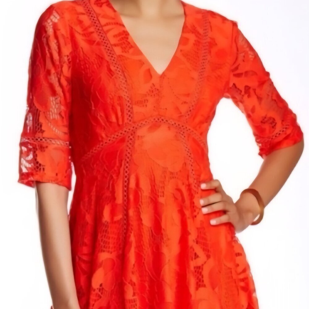 Just taylor Boho V neck red orange Empire Waist lace embroider Fun Party dress 8